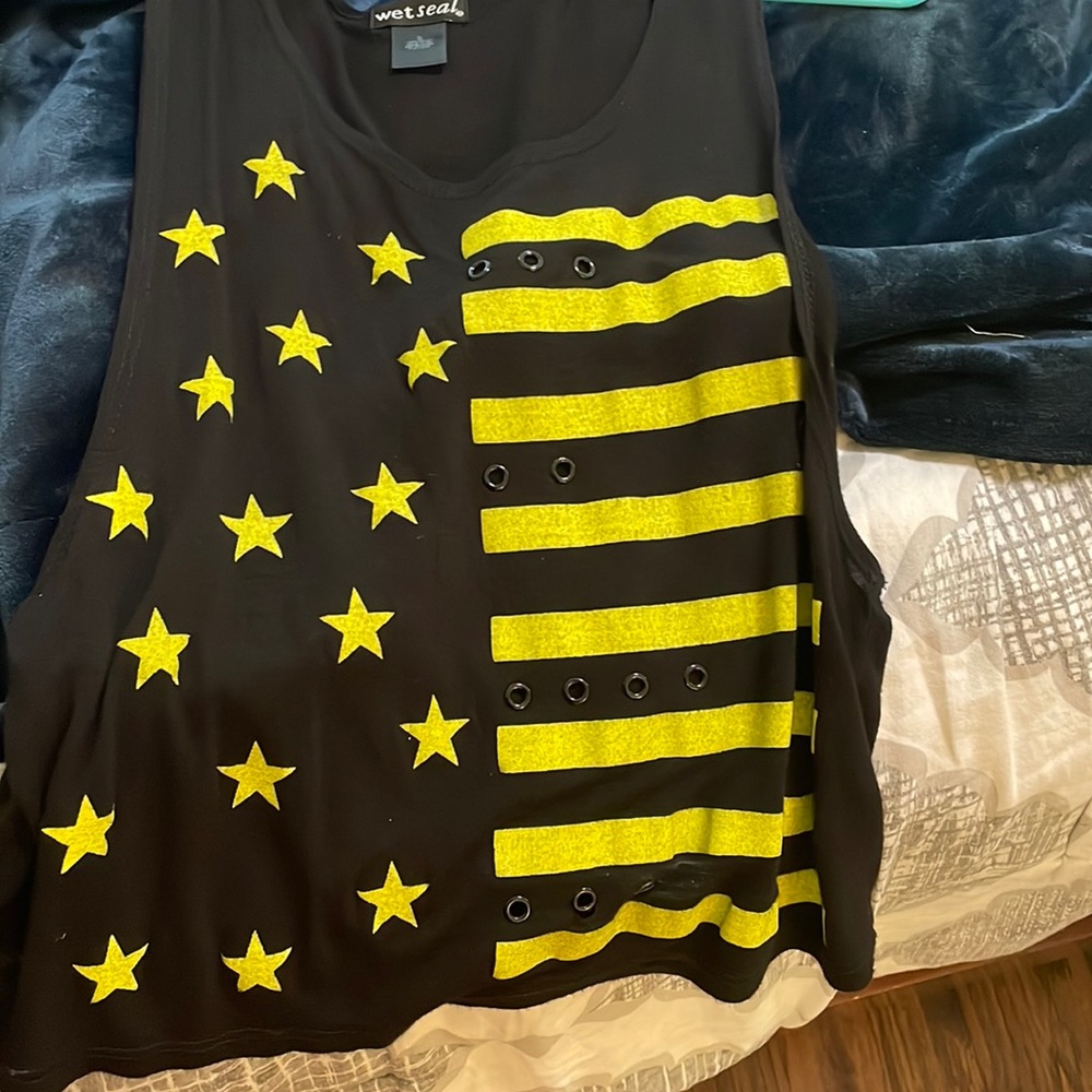 Neon green tank with star and strips for Fourth of July